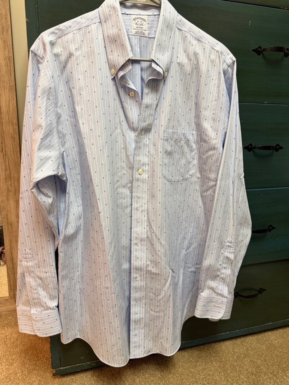 Brooks Brothers Light Blue Pinstripe Dress Shirt with Micro Dot